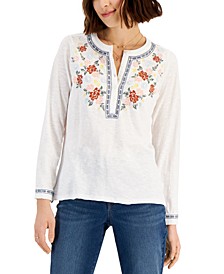 Petite Embroidered Cotton Shirt, Created for Macy's