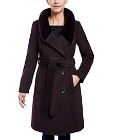 Women's Belted Faux-Fur-Trim Wrap Coat