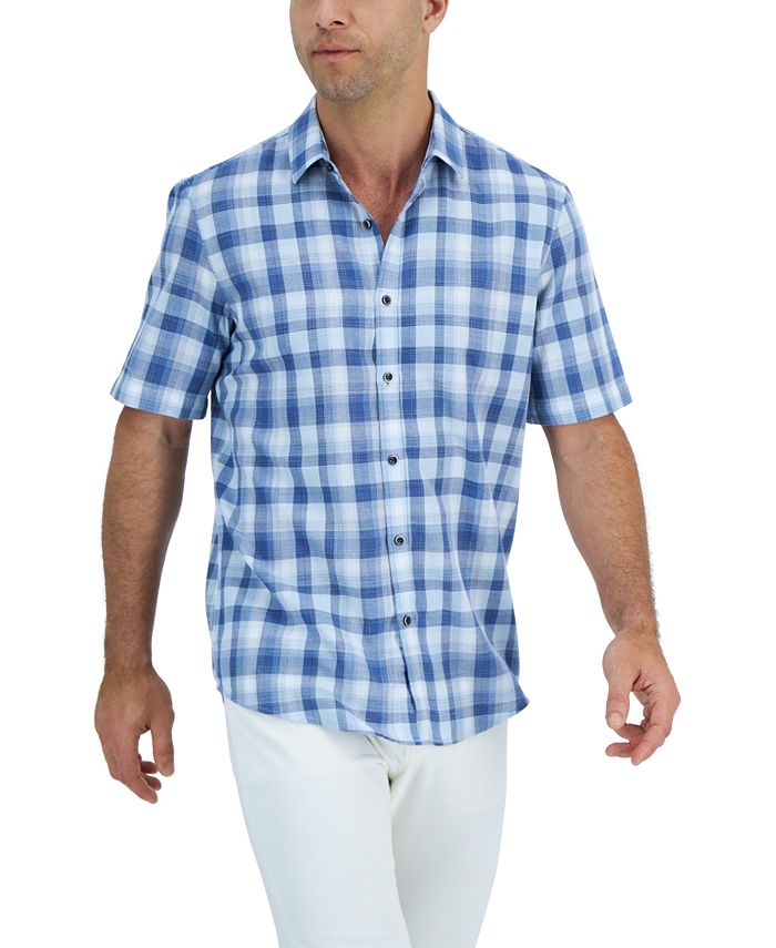 Alfani Men's Short-Sleeve Panama Plaid Textured Shirt, Created for Macy ...