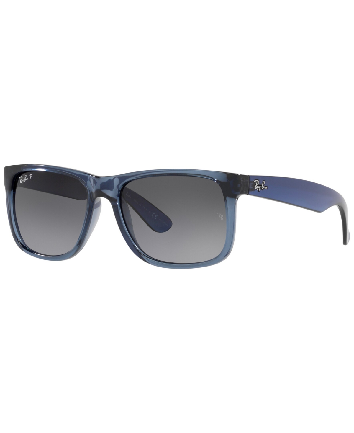 Ray Ban Justin Classic Sunglasses Transparent Blue Frame Grey Lenses Polarized 54-16 In Transparent Blue