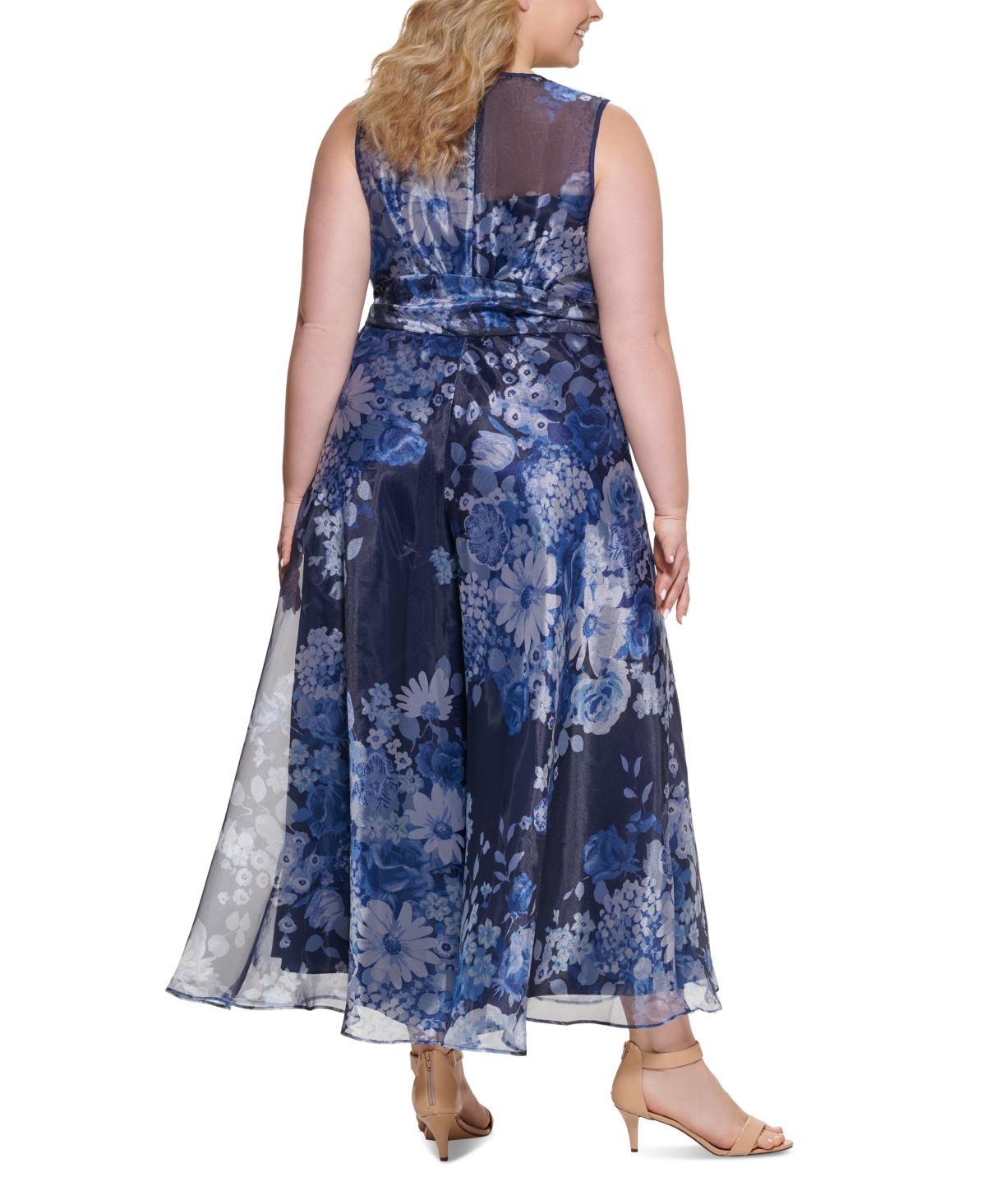Eliza J Plus Size Printed Organza Wide-Leg Jumpsuit