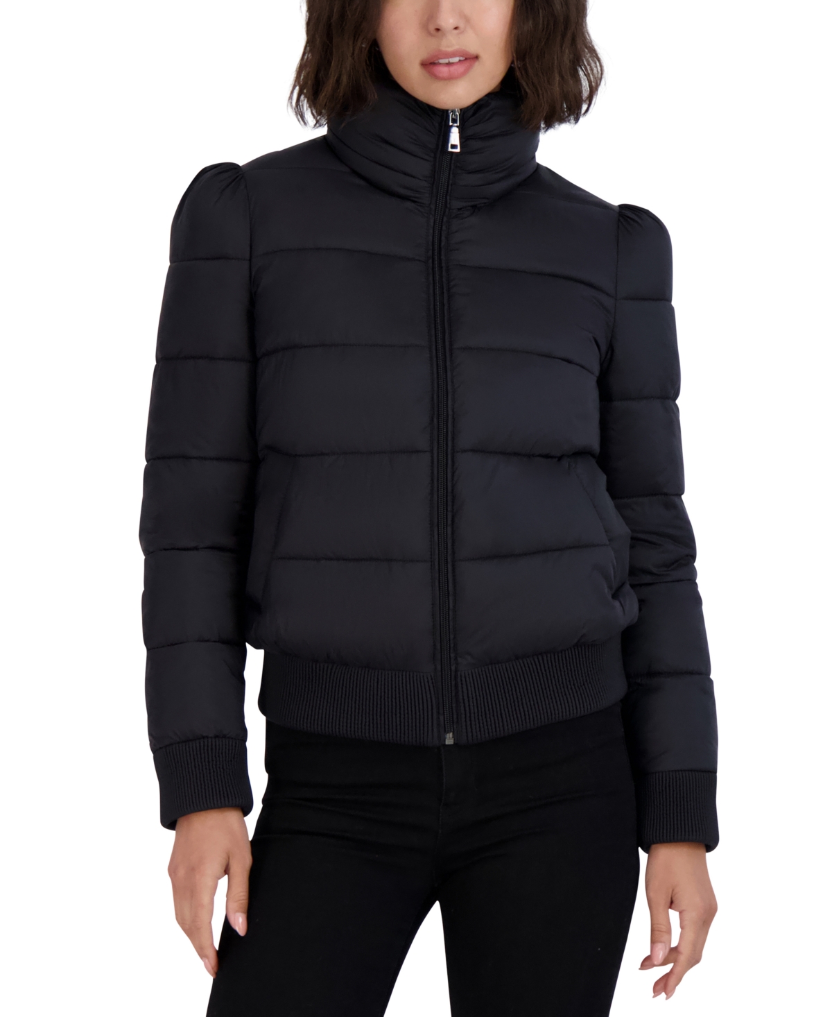 Tahari asymmetrical on sale belted puffer coat