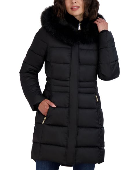 Женские куртки Tahari Velvet Bibbed Faux-Fur Hooded Puffer Coat