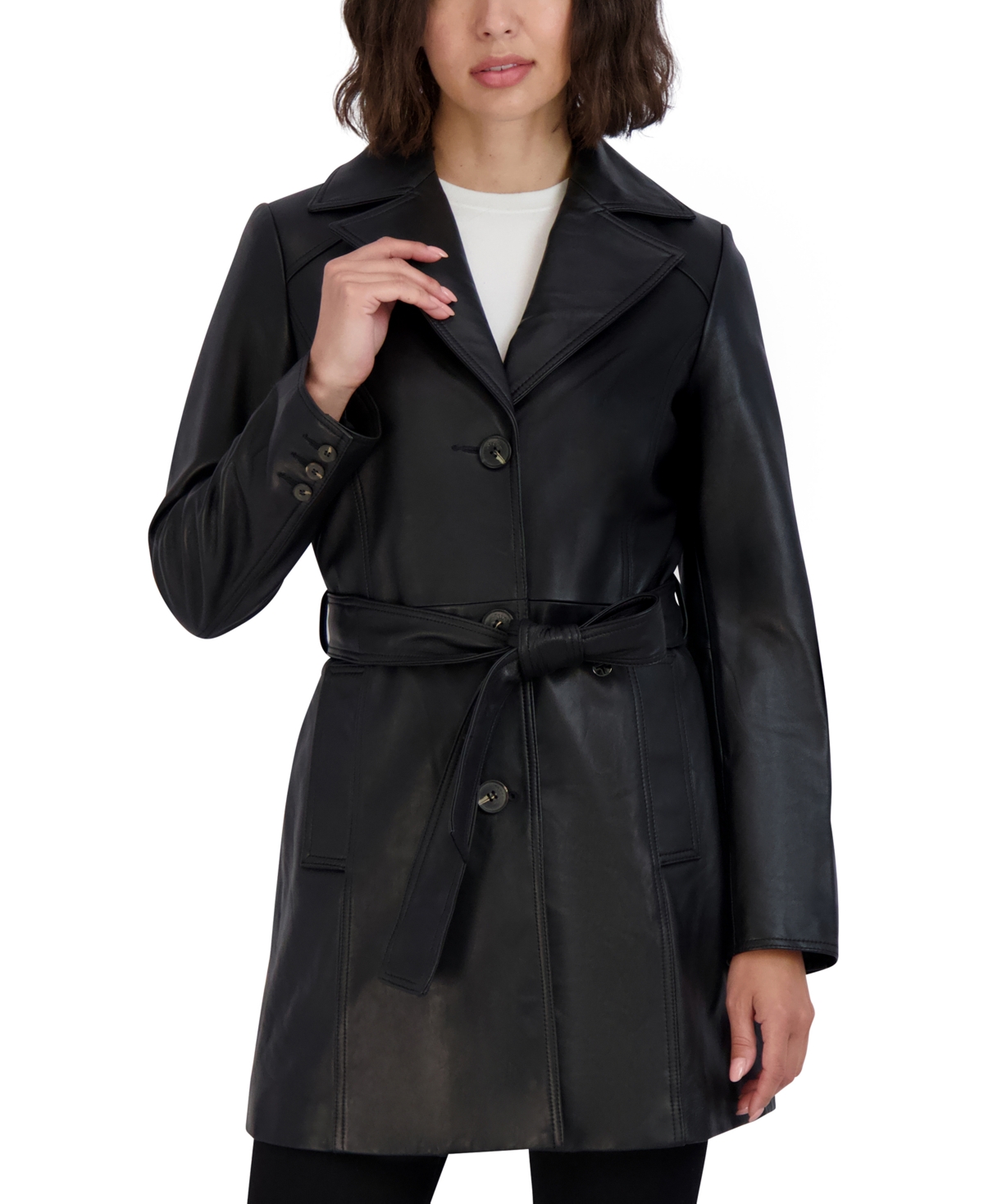 Tahari Women's Belted Asymmetrical Quilted Coat, Black, L