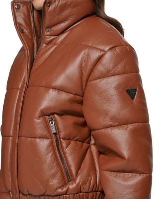 GUESS Women's Faux-Leather Puffer Coat 