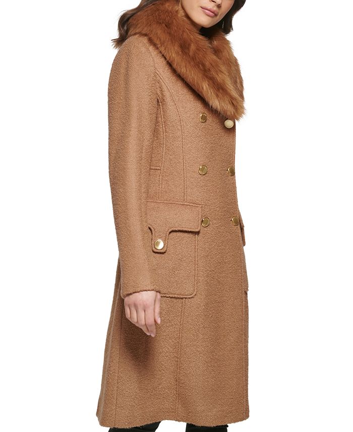 GUESS Women's FauxFur Collar DoubleBreasted Walker Coat & Reviews