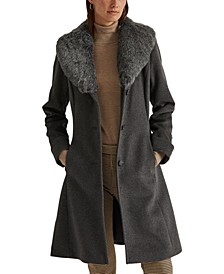 Petite Faux-Fur-Trim Walker Coat, Created for Macy's
