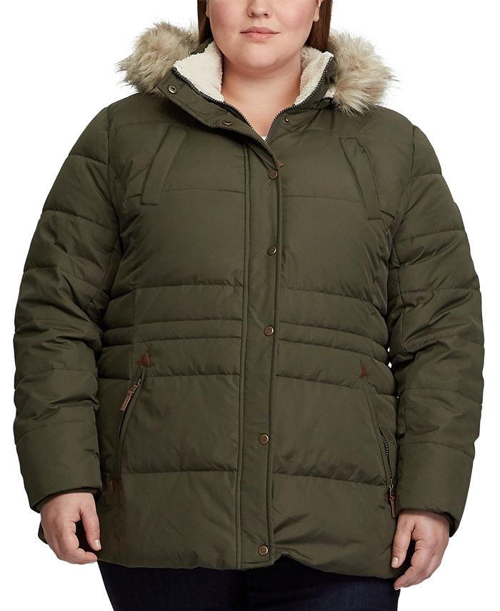 Lauren Ralph Lauren Plus Size Faux-Fur Trim Hooded Down Puffer Coat,  Created for Macy's & Reviews - Coats & Jackets - Plus Sizes - Macy's