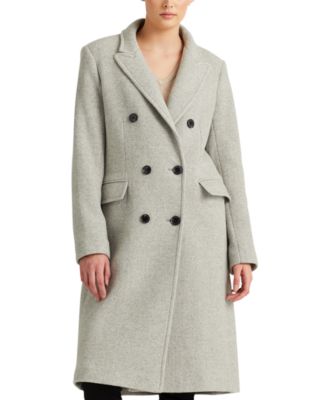 로렌 랄프로렌 Lauren Ralph Lauren Womens Double-Breasted Walker Coat, Created for Macys,Light Grey Herringbone