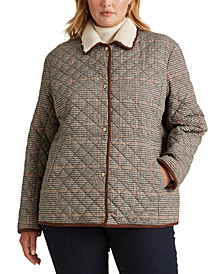 Women's Plus Size Faux-Sherpa-Collar Quilted Coat, Created for Macy's