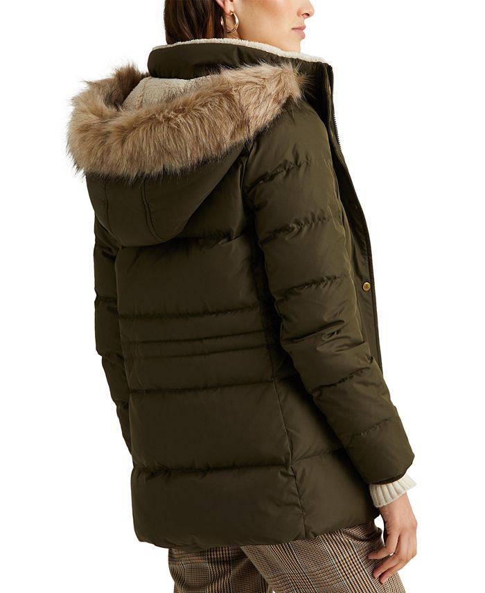 Faux Fur Trim Hooded Puffer Jacket for Women main image 0