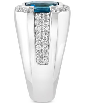 EFFY&reg; Men's London Blue Topaz (4-3/8 ct. t.w.) & White Topaz (1/2 ct. t.w.) Ring in Sterling Silver