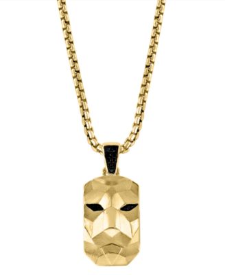 EFFY Collection - Men's Black Spinel Lion Dog Tag 22" Pendant Necklace in 14k Gold-Plated Sterling Silver & Black Rhodium