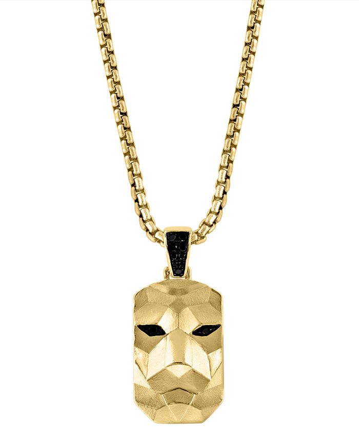 EFFY® Men's Black Spinel Lion Dog Tag 22 Pendant Necklace in 14k  Gold-Plated Sterling Silver & Black Rhodium
