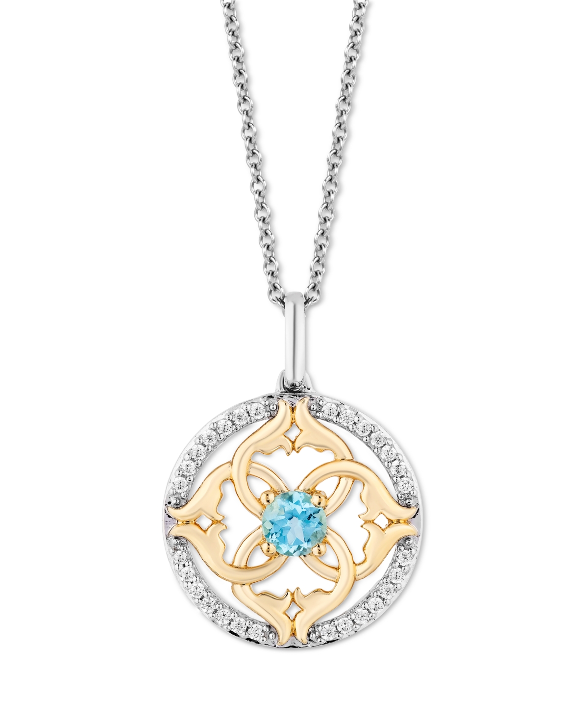 Enchanted Disney Fine Jewelry Swiss Blue Topaz (1/4 ct. t.w.) & Diamond (1/6 ct. t.w.) Jasmine Pendant Necklace in Sterling Silver & 14k Gold, 16" + 2" extender