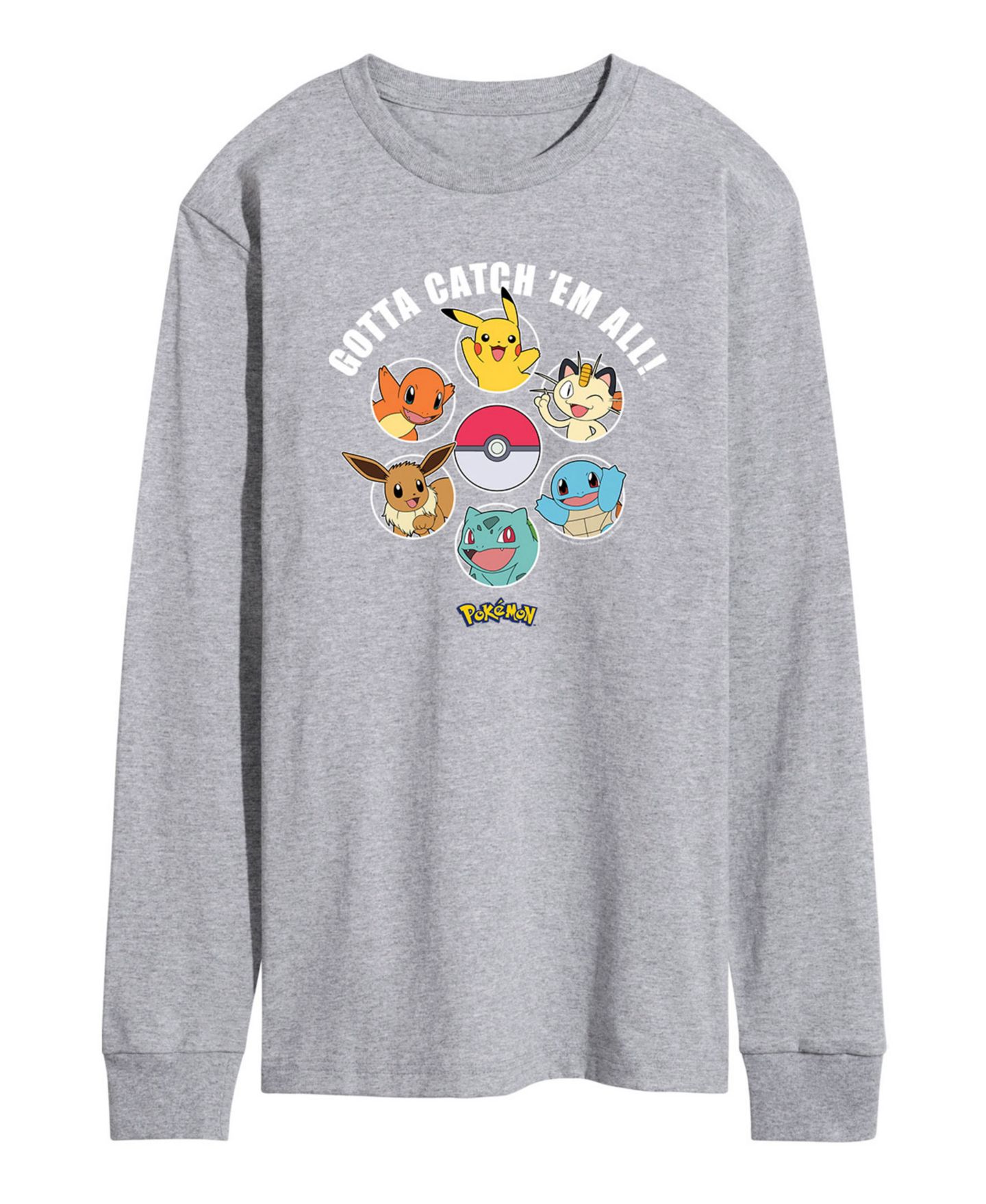 Мужская футболка AIRWAVES Pokemon Gotta Catch 'Em Long Sleeve, цвет: Серый — фото 1
