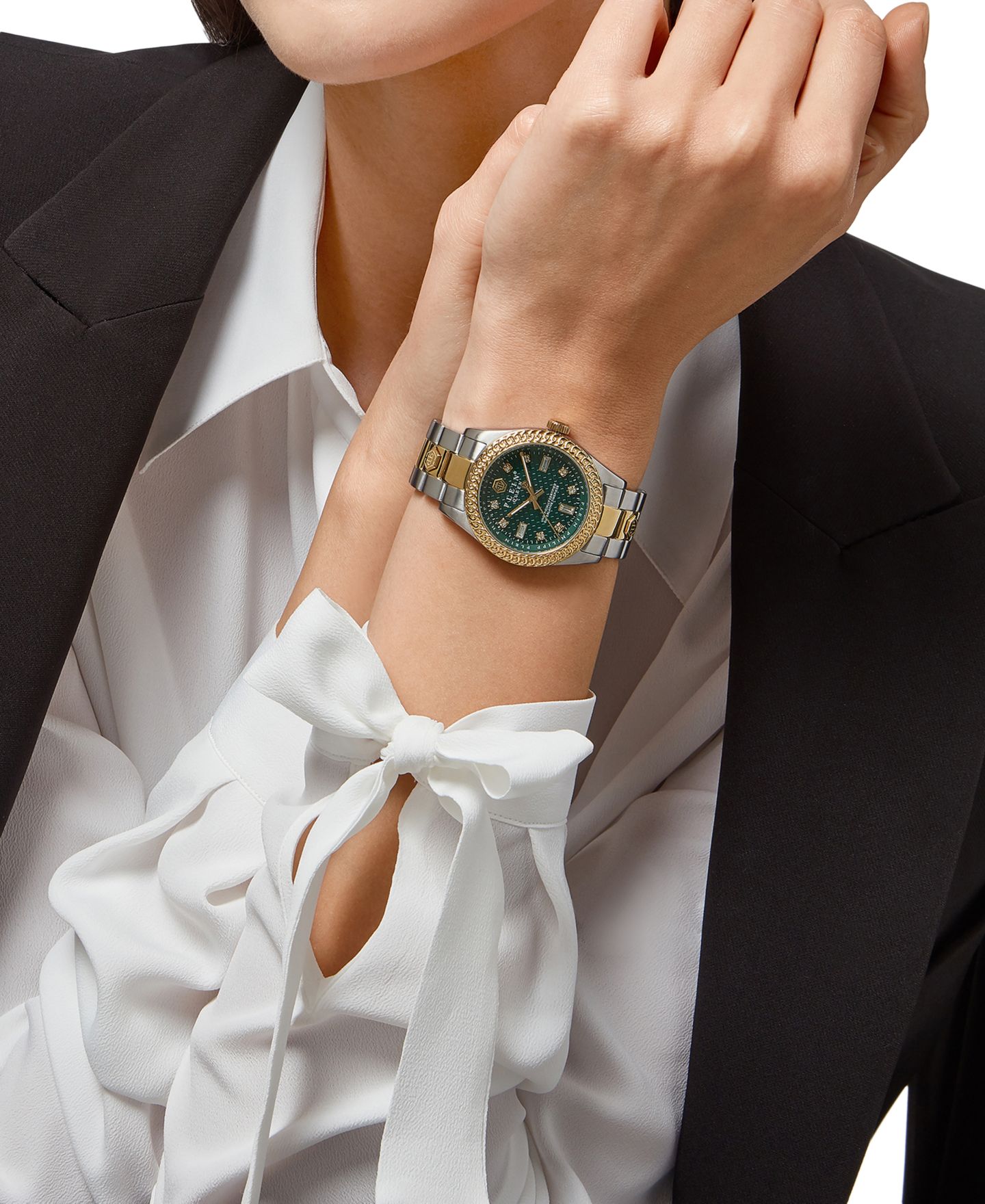 Женские часы Philipp Plein Queen Green & Two-Tone Stainless Steel Bracelet Watch 36mm — фото 4