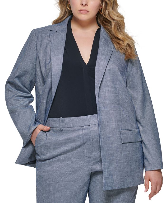 Calvin Klein Plus Size Notched-Collar Open-Front Jacket - Macy's