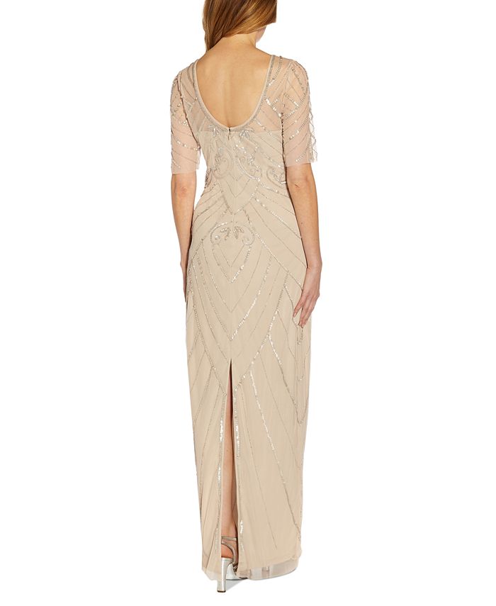 Papell Studio Women's Beaded Elbow-Sleeve Gown