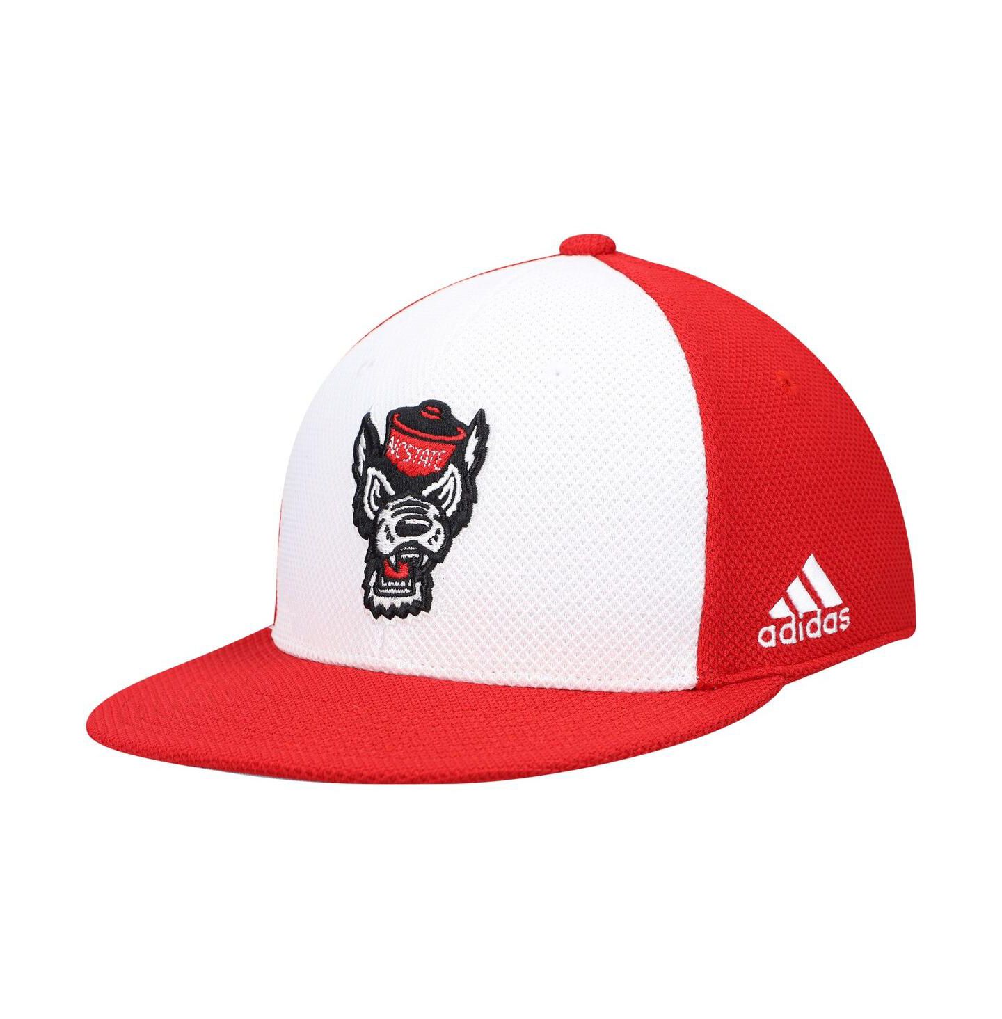 Мужская кепка adidas White and Red NC State Wolfpack On-Field Baseball Fitted Hat — фото 1