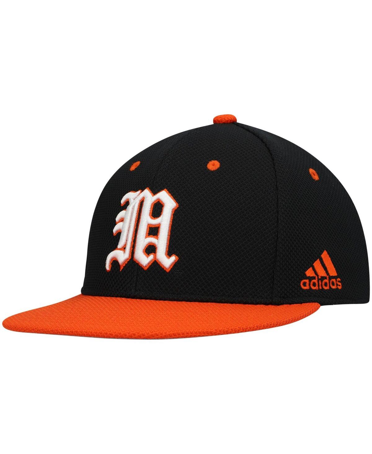 Shop Adidas Originals Men's Adidas Black And Orange Miami Hurricanes On-field Baseball Fitted Hat In Black,orange