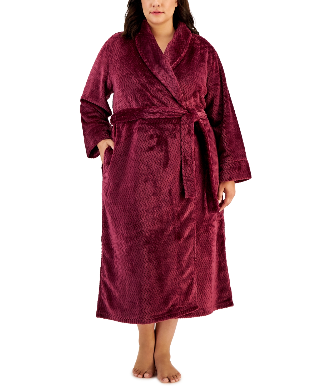 Charter Club Plus Size Plush Zig Zag Wrap Robe, Created for Macy's