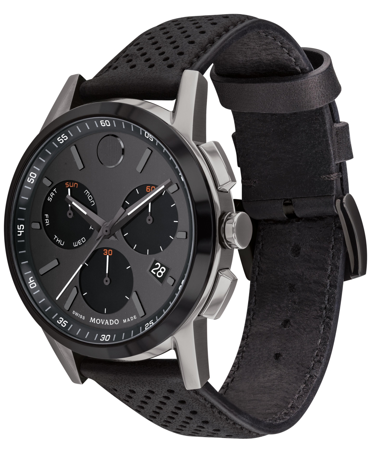 Shop Movado Men's Swiss Chronograph Museum Sport Black Perforated Leather Strap Watch 43mm
