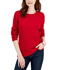 Women's Cotton Crewneck Cable Sweater, Created for Macy's