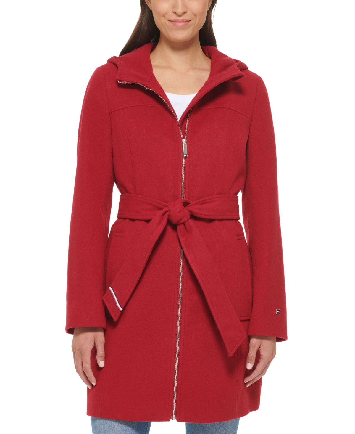 Tommy Hilfiger Women's Belted Hooded Coat In Red