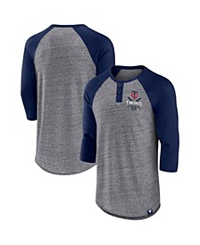 Men's Branded Heathered Gray, Navy Minnesota Twins Iconic Above Heat Speckled Raglan Henley 3/4 Sleeve T-shirt
