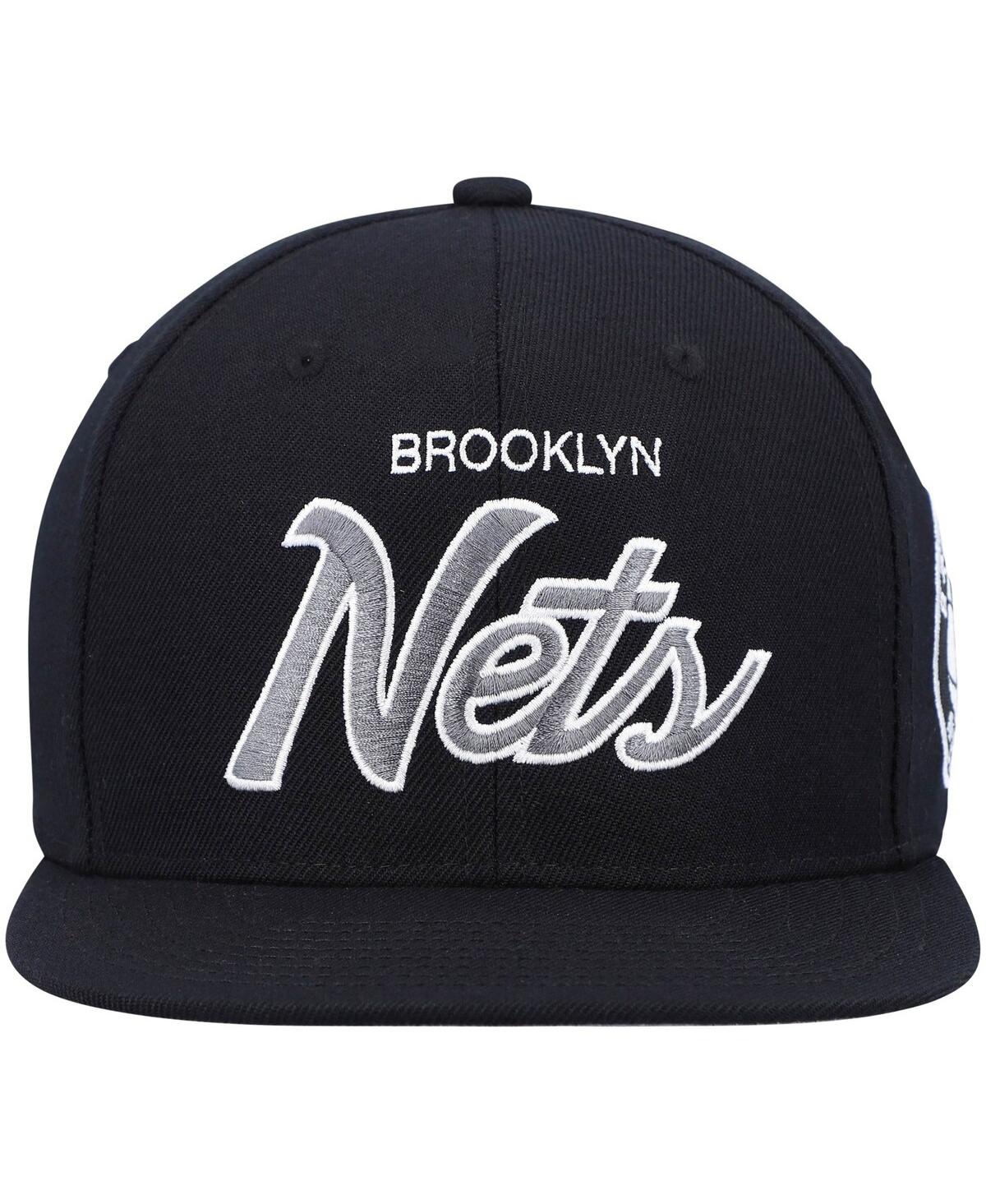 Mitchell & Ness Men's  Black New Jersey Nets Hardwood Classics Mvp Team Script 2.0 Snapback Hat In Black