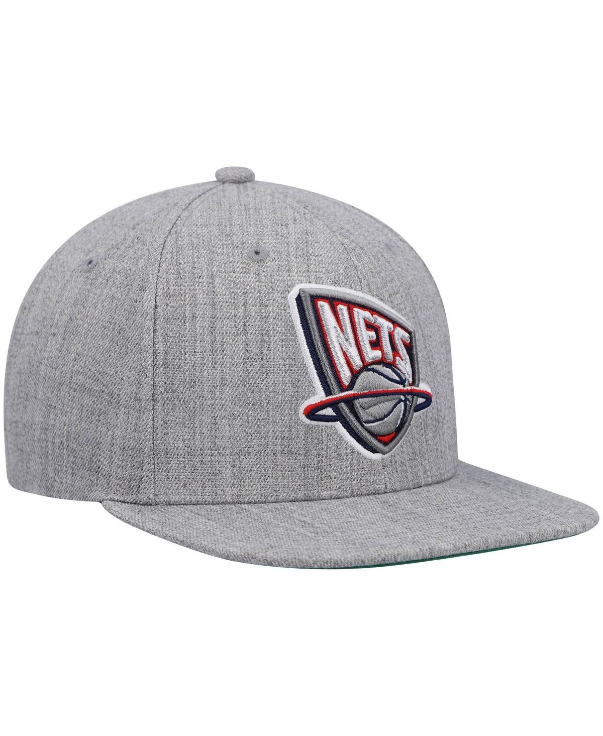 Shop Mitchell & Ness Men's  Heathered Gray New Jersey Nets Hardwood Classics Team 2.0 Snapback Hat