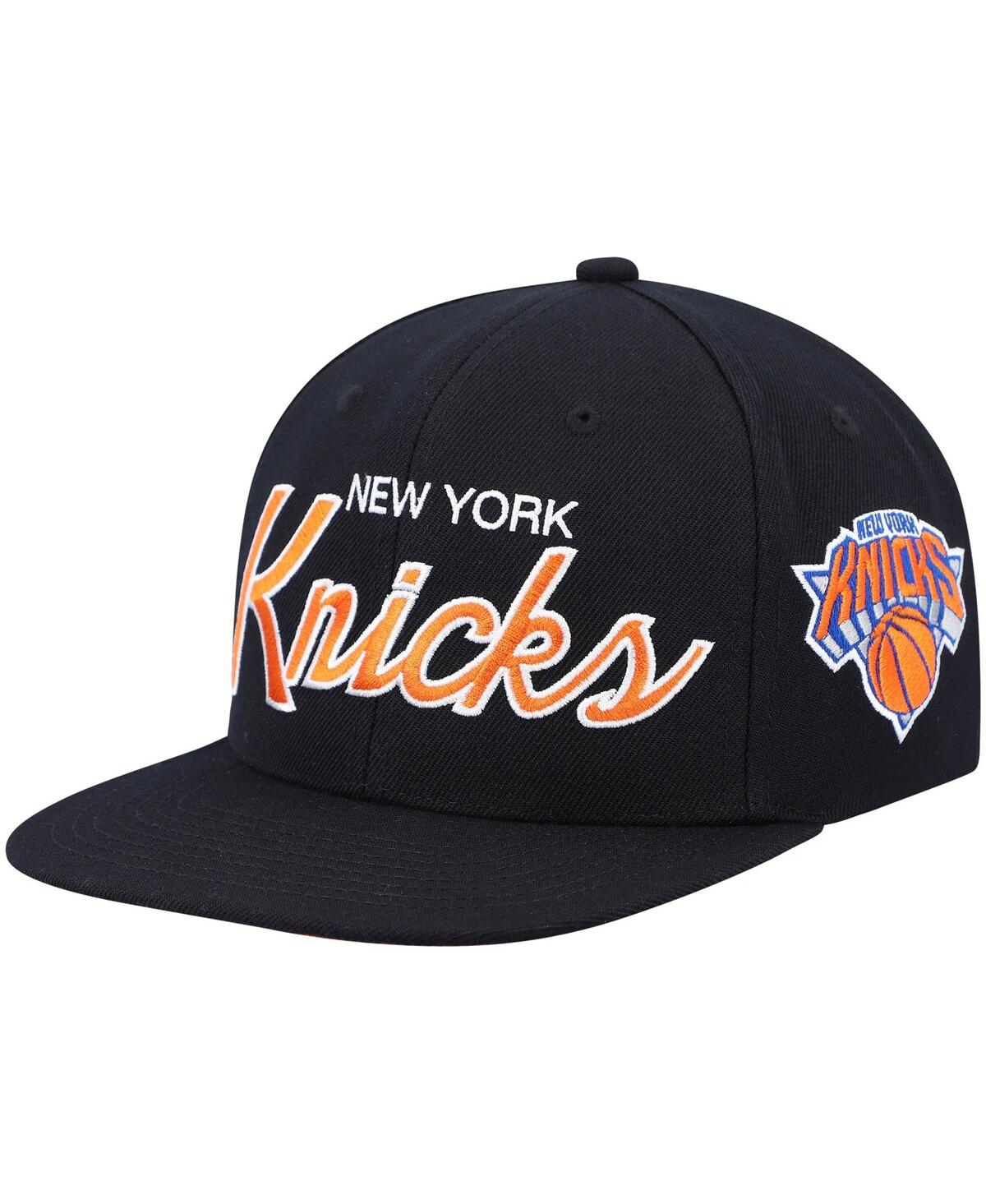 Men's Mitchell & Ness Black New York Knicks Hardwood Classics Script 2.0 Snapback Hat - Black