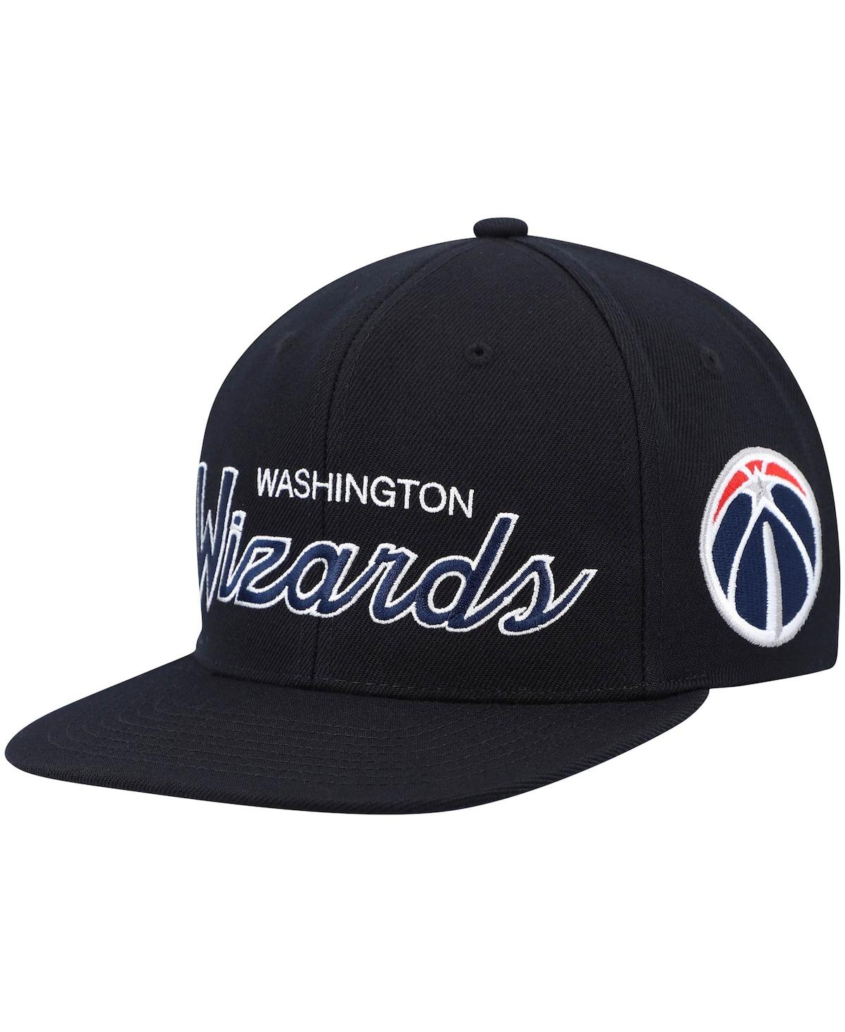 Mitchell & Ness Men's  Black Washington Wizards Hardwood Classics Script 2.0 Snapback Hat In Black