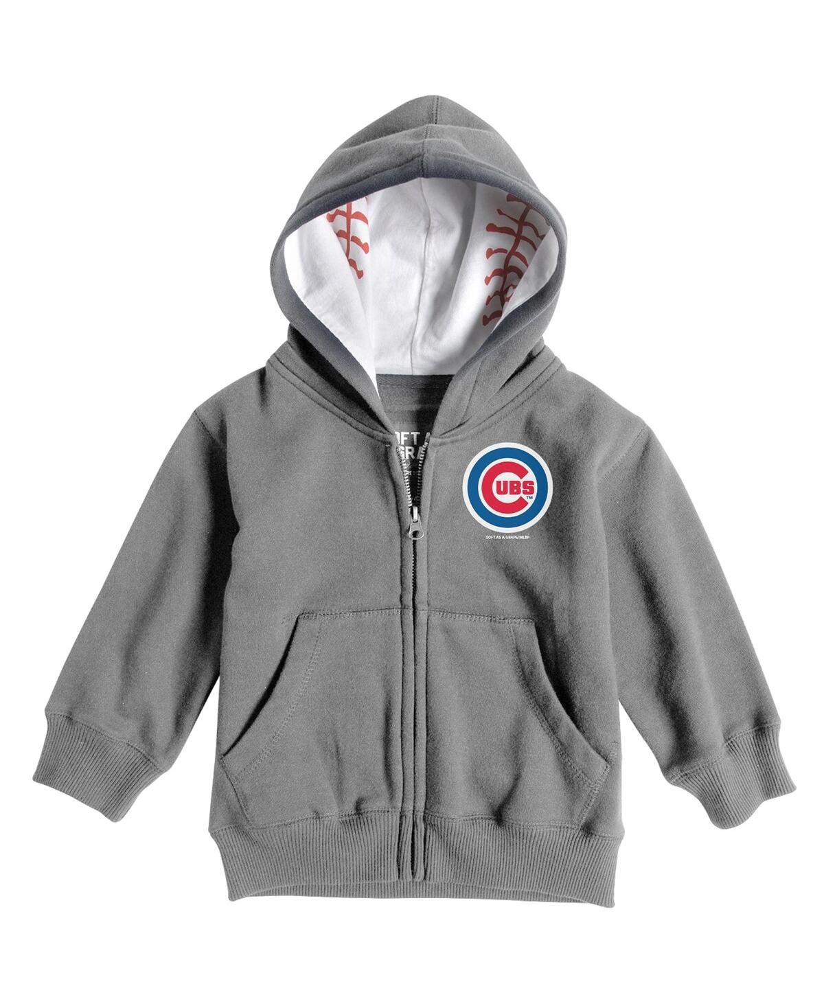 Soft As A Grape Babies' Boys And Girls Toddler  Heathered Gray Chicago Cubs Baseball Print Full-zip Hoodie