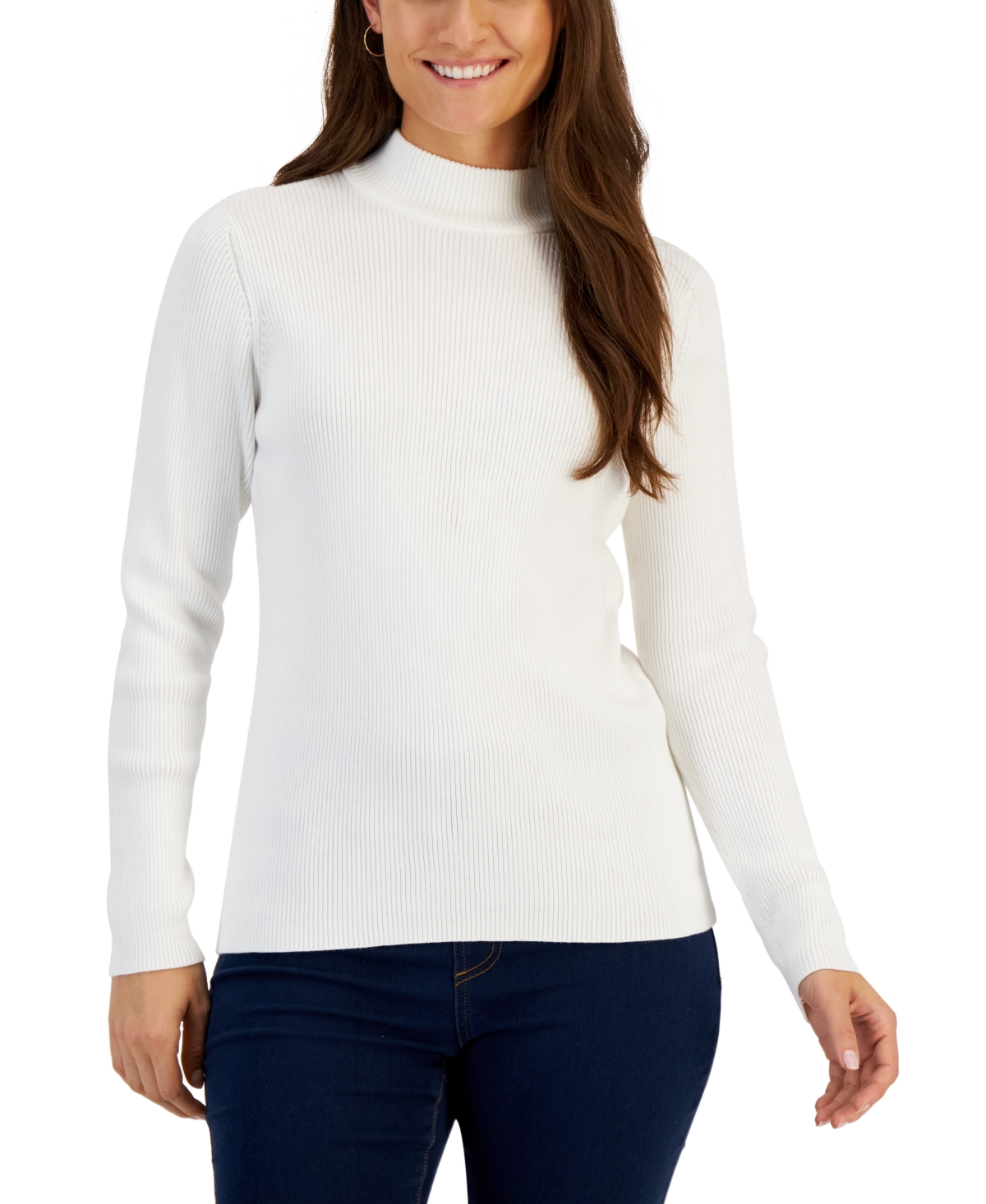 Karen Scott Women s Mock Neck Sweater Created for Macy s Winter White Smart Closet