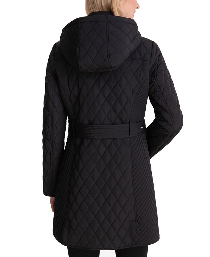 Michael Kors Women's Hooded Quilted Belted Jacket, Created for Macy's