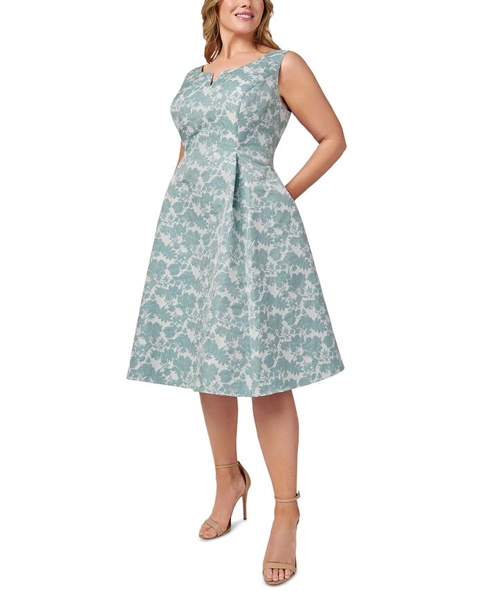 Adrianna Papell Plus Size Notched-Neck Jacquard Dress - Macy's