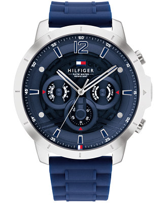 Tommy Hilfiger Men's Navy Silicone Strap Watch 50mm - Macy's