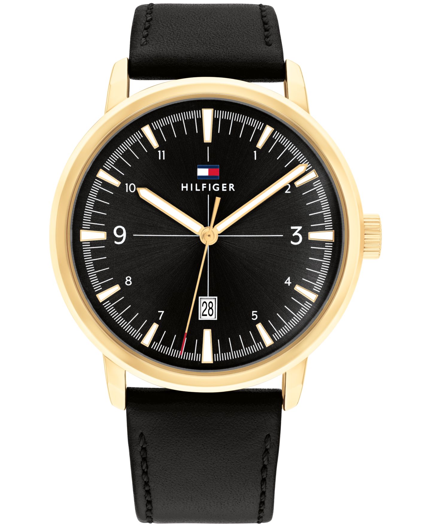 Мужские часы Tommy Hilfiger Black Leather Strap Watch 44mm — фото 1
