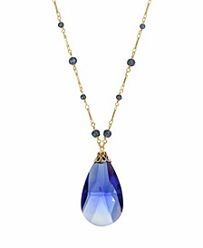 Women's Gold-tone Large Blue Briolette Pendant Necklace