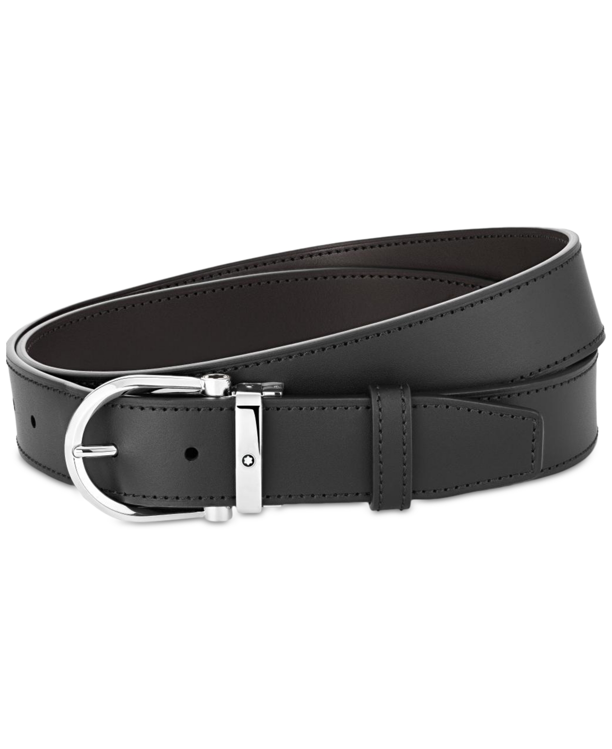 Shop Montblanc Horseshoe Buckle Reversible Leather Belt In Black Brown