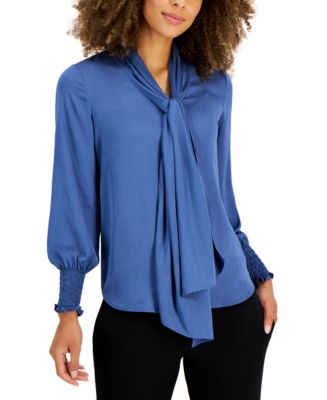 Anne Klein Women's Smocked-Cuff Bow Blouse - Macy's