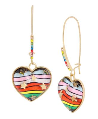 Betsey Johnson Rainbow Heart Dangle Earrings - Macy's