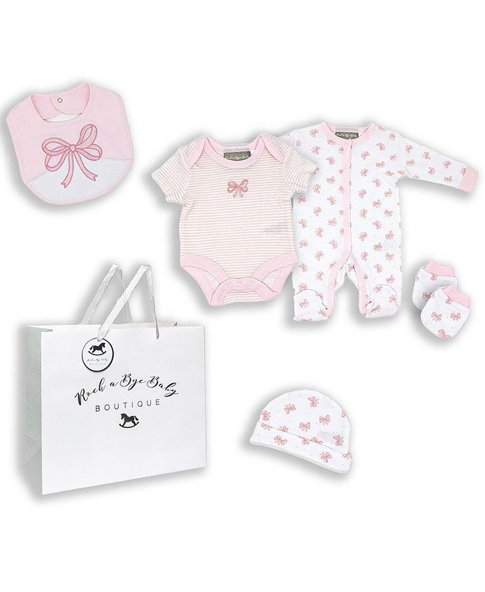 Baby Girls Bow Layette Gift in Mesh Bag 5 Piece Set