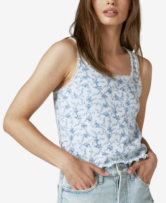 Lace-trimmed Tank Top - White - Ladies