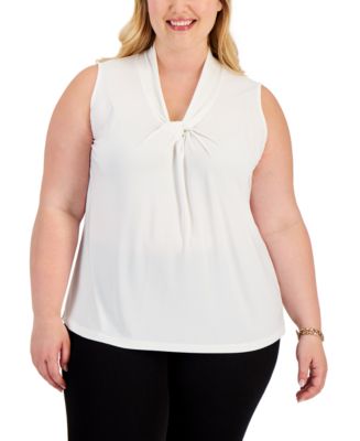 売れ筋商品|||カスパー カットソー トップス レディース Plus Size Printed Sleeveless Keyhole Blouse Kiwi Multi Kasper Plus Size Solid Knot-Front Sleeveless Blouse - Macy's