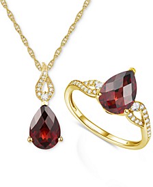 2-Pc. Set Garnet (3-3/8 ct. t.w.) & Lab-Created White Sapphire (1/5 ct. t.w.) Pendant Necklace & Matching Ring in 14k Gold-Plated Sterling Silver