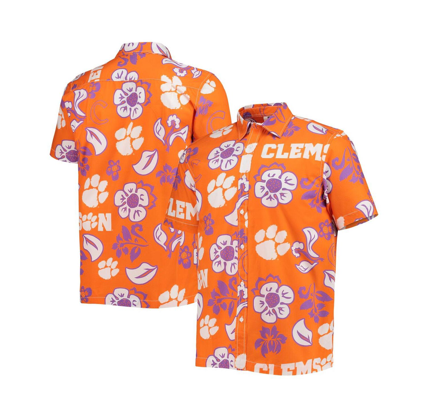Men's Orange Clemson Tigers Floral Button-Up Shirt