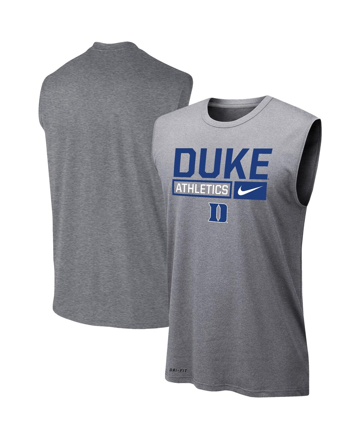 Men's Nike Heathered Gray Duke Blue Devils Wordmark Drop Legend Performance Tank Top